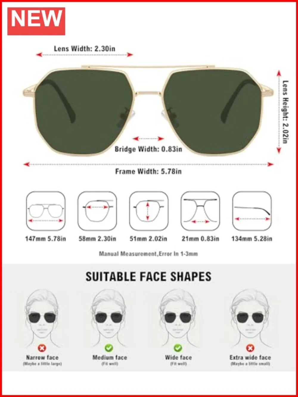 Retro Oversized Aviator Sunglasses for Women Men Polarized Metal Shades